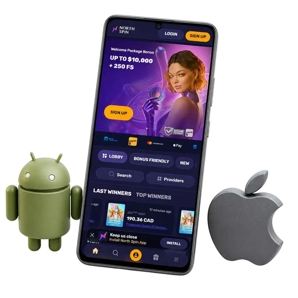 North Spin casino app icon for Android and iOS download with welcome bonus for Canadian players